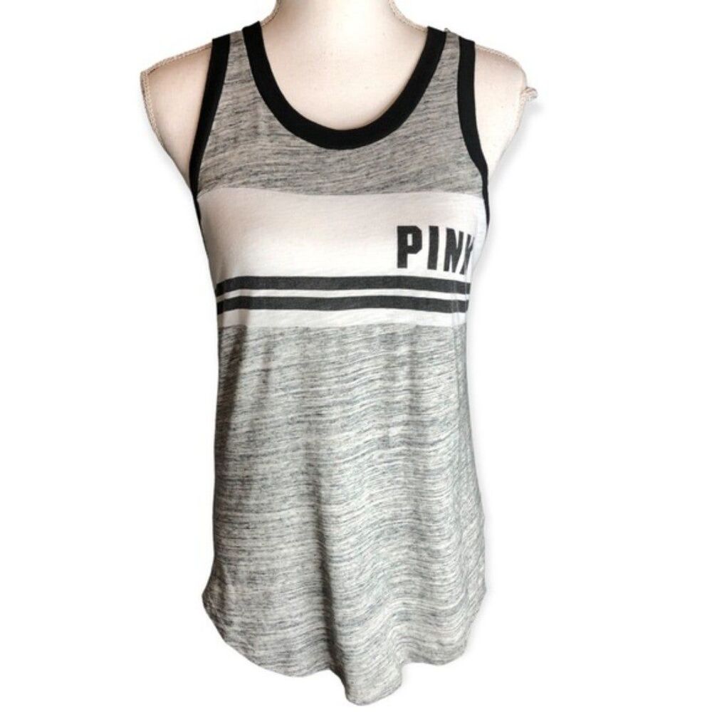 Victoria’s Secret PINK Sleeveless Striped Logo Tank Top